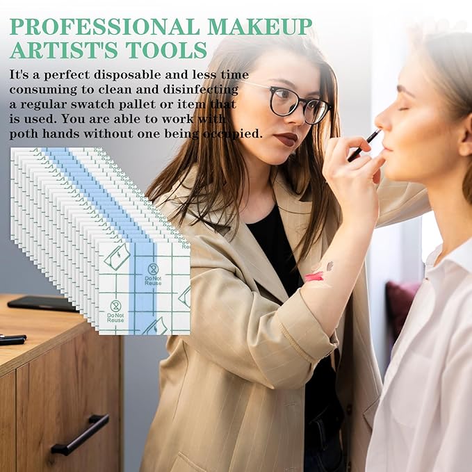200Pcs Hand Makeup Mixing Palette, Single Use Professional Make up Mixing Palette, Artist Must Haves Disposable Transparent Waterproof Cosmetic/Foundation Tray Adhesive Tape