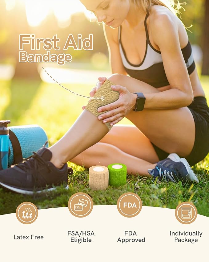FriCARE Self Adhesive Bandage Wrap, Medical Tape in First Aid Kit, Cohesive Bandages for Wounds Sport Vet, 2 inches X 5 Yards 6 Rolls, Pastel Haven