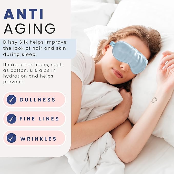 Blissy Silk Sleep Mask - Eye Sleeping Mask for Women & Men for Total Blackout - 100% Pure Mulberry Silk, 22 Momme 6a Fibers - Blindfold Sleep Mask Side Sleeper Eye Cover (Sky Blue)