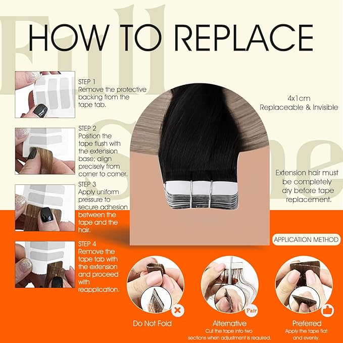 Full Shine Balayage Tape in Hair Extensions Real Human Hair Color 1B Off Black Ombre 18 Ash Blonde Seamless Skin Weft Tape ins Human Hair Extensions 18Inch Remy Hair 50G 20Pcs Straight for Women