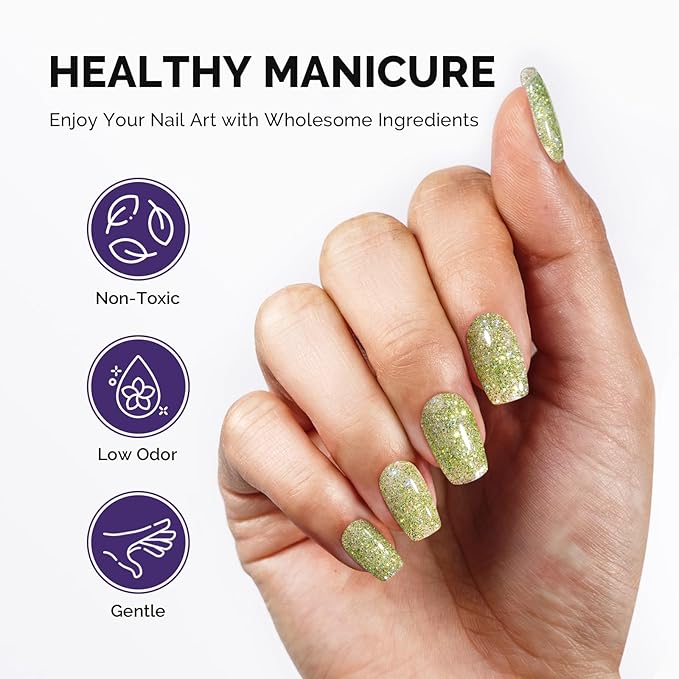 MelodySusie Galaliver Green Glitter Gel Nail Polish, 15ML Sparkly Bright Green Shimmer Gel Polish Soak Off UV LED Cured Long Lasting Gift for Women DIY Nail Design Nail Art Manicure X08