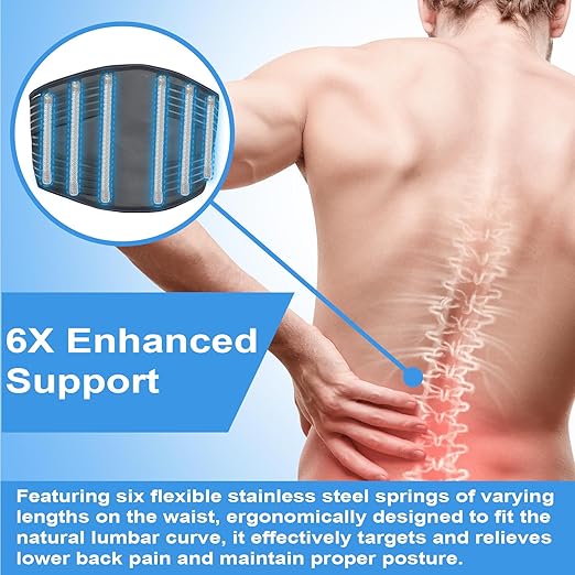 Back Brace for Lower Back Pain Relief, Lumbar Support Belt for Men&Women for Work, Breathable Back Support Belt with 6 Flexible Spring, 2 Elastic Bands For Sciatica, Herniated Disc, Scoliosis (Large)