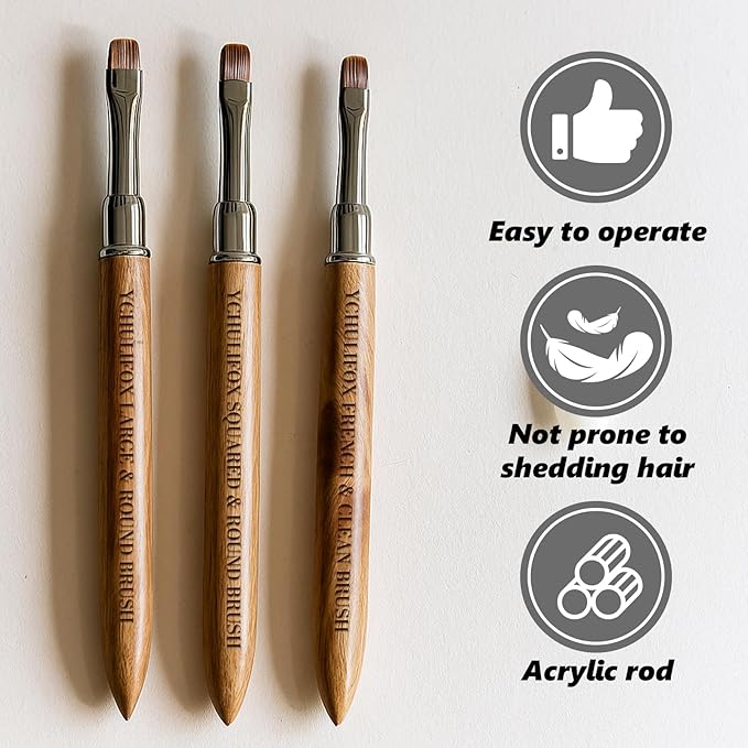 3pcs French Tip Nail Brushes for Polygel & Builder Gel, Professional Nail Design Tools for Sculpting,Filling,Nail Extensions & Art in Home Salon Use.