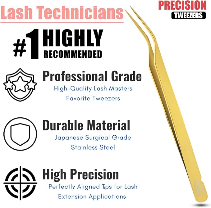 My Lash Tools New Isolation Lash Tweezers For Eyelash Extensions Best for Individual Isolation & Classic Lashes Japanese Stainless Steel Lightweight Precision Lashing Twisers (Gold)