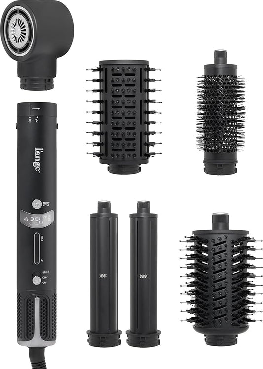 L'ANGE HAIR TurboStyle All-in-One Air Styling & Drying System | 5-in-1 Attachments with Auto-Wrap Curlers & Volumizing Brush | Fast-Drying Brushless Motor Dryer | Dual Voltage | All Hair Types (Black)