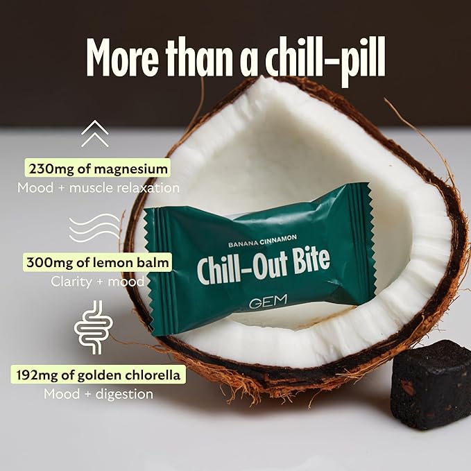 GEM Calm Bite | Supports Calm Mind & Clarity | Magnesium L-Threonate, Golden Chlorella, Lemon Balm | Holistic Non-Habit Forming | Gluten Free, Soy Free, Banana Cinnamon (7 Count)