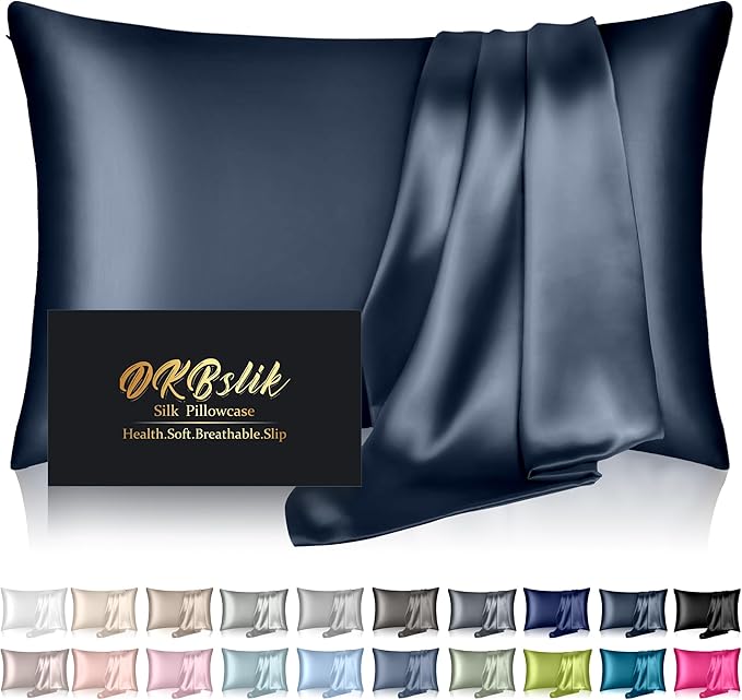 Mulberry Silk Pillow Cases Queen Size, Silk Pillowcase for Hair and Skin, Both Sides Natural Silk Satin Pillowcase for Sleeping Women with Zipper, Gifts for Women Men, Mood Indigo