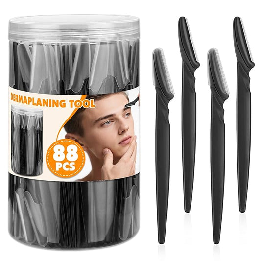 88 Pcs Eyebrow Razors & Face Razors for Women in Storage Jar – Black Color Dermaplane Razor for Women Face & Men, Safe Face Shaver with Protective Covers