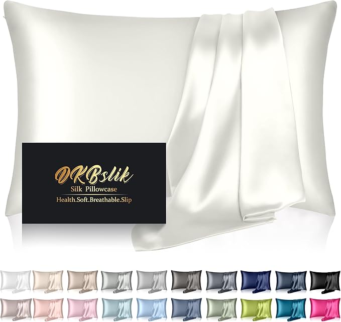 Mulberry Silk Pillow Cases King Size, Silk Pillowcase for Hair and Skin, Anti Acne Cooling Sleep Both Sides Natural Silk Satin Pillow Case Covers with Hidden Zipper, Gifts for Women Men, Ivory