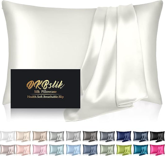 Mulberry Silk Pillow Cases Queen Size, Silk Pillowcase for Hair and Skin, Anti Acne Cooling Beauty Sleep Both Sides Natural Silk Satin Pillowcases with Hidden Zipper, Gifts for Women Men, Ivory