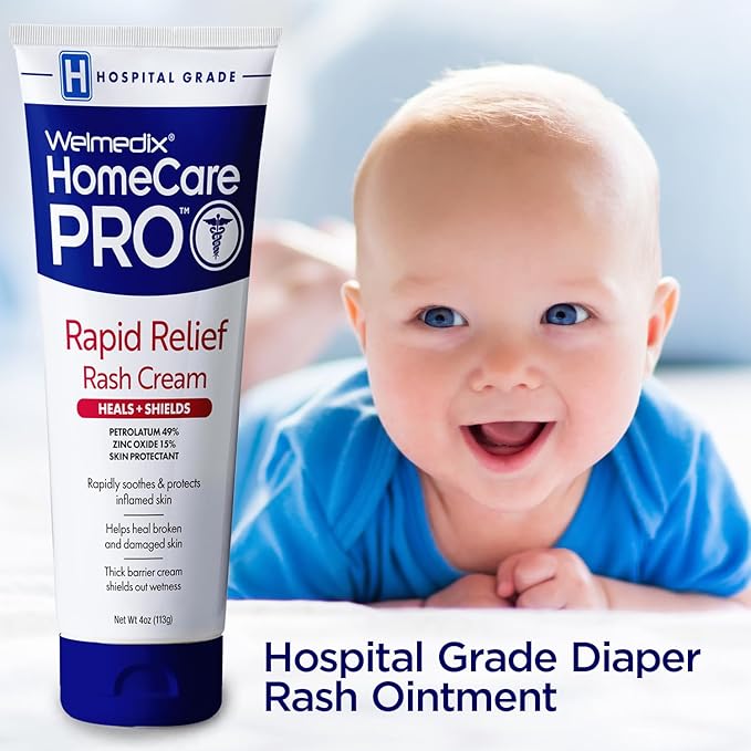 Welmedix HomeCare PRO Rapid Relief Adult Diaper Rash Cream – Extra Thick, Moisturizing Barrier Cream for Incontinence and Healing/Zinc Oxide (4oz Tube)
