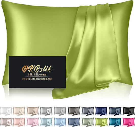 Mulberry Silk Pillow Cases King Size, Silk Pillowcase for Hair and Skin, Both Sides Natural Silk Satin Pillowcase for Sleeping Women with Zipper, Gifts for Women Men, Olive Green