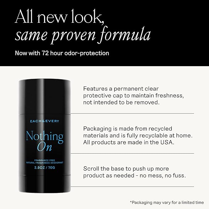 Each & Every Aluminum Free Deodorant for Men & Women - All Natural Deodorant for Sensitive Skin, EWG Verified - Clean, Baking Soda-Free, Plant-Based Fragrance, Unscented Fragrance-Free, 2.5oz