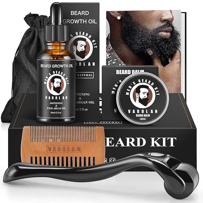 Beard Growth and Grooming Kit - Growth Oil (2Oz), Balm, Comb, E-book, Storage Bag, Mustache Mens Gift Set for Him