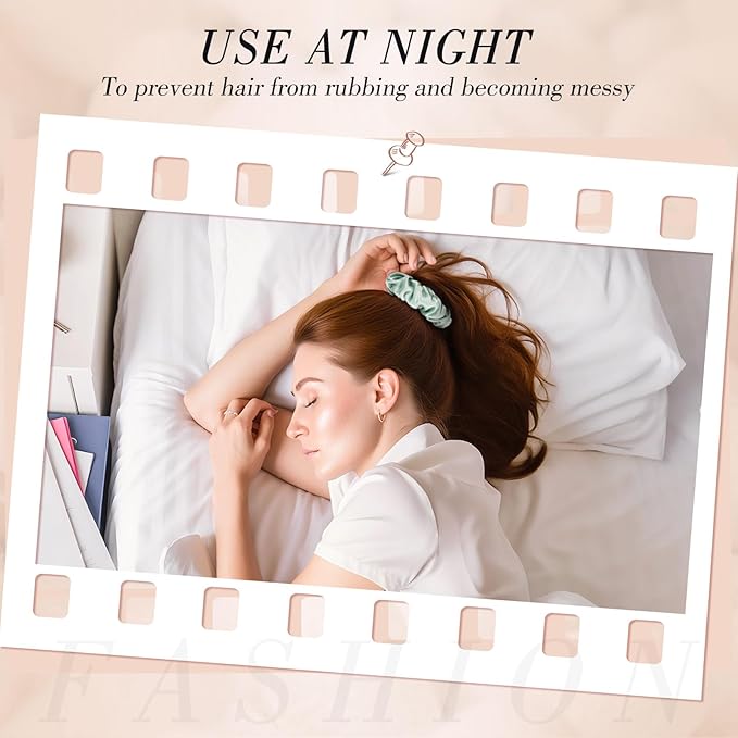 4Pcs Mulberry Silk Hair Scrunchies, Sage Green Silk Hair Ties for Hair Sleep for Frizz Breakage Girls Valentines Day Outfit