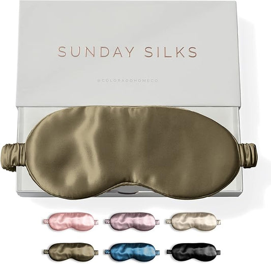 SUNDAYSILKS™ Exclusive Mulberry Silk Sleep Mask | Soft Eye Covers, Blackout Sleeping Mask for Women & Men | Silk Eye Mask for Sleep, Travel, and Relaxation | Antifaz para Dormir [Olive]