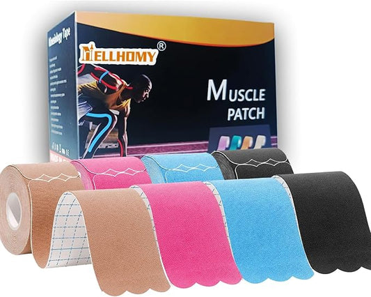 Kinesiology Tape Precut Strips<4Roll>Athletic Tape Waterproof Elastic Sports Tape for Joints Support & Muscle Pain Relief <66ft,80strips>Cotton K Tape