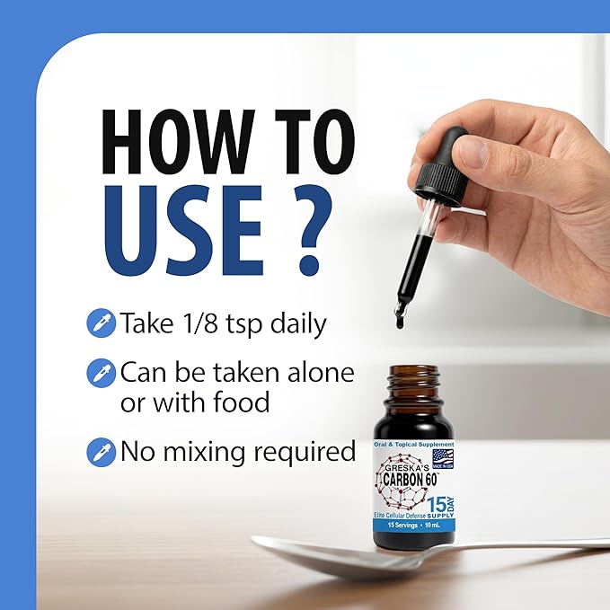 Greska's Carbon 60 in Organic Sunflower Oil - 15 Day Supply - Solvent-Free C60 Antioxidant Formula for Cellular Support, Vitality, Focus & Overall Wellness (10ml)