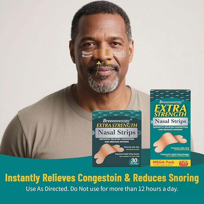 Upgraded Anti-Slip Nasal Strips for Breathing-Extra Strength Ergonomic Nose Strips,Nasal Strips for Snoring & Nose Strips for Better Breathing,Strong Adhesive Comfort Fit Improves Sleep (30 Pack)