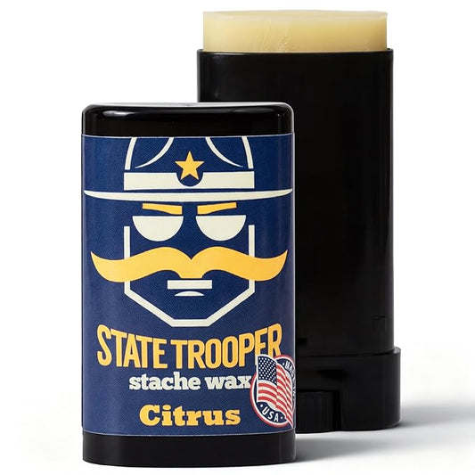 State Trooper Mustache Wax for Men – Medium Hold with Beeswax, Coconut Oil & Lanolin – Natural Moustache Grooming & Styling Wax with Citrus Scent - Nourishing Conditioner & Sculpting in a Tube/Stick