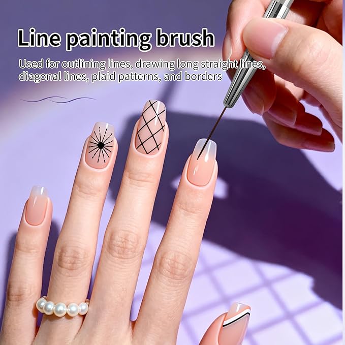 JODSONE 6Packs Nail Art Brushes, Nail Art Tool Set, Dotting Tools, Dust Brush,Striping Brushes for Long Lines, Drawing Pen for Gel Polish Design Supply,DIY Manicure Tools Gift for Women