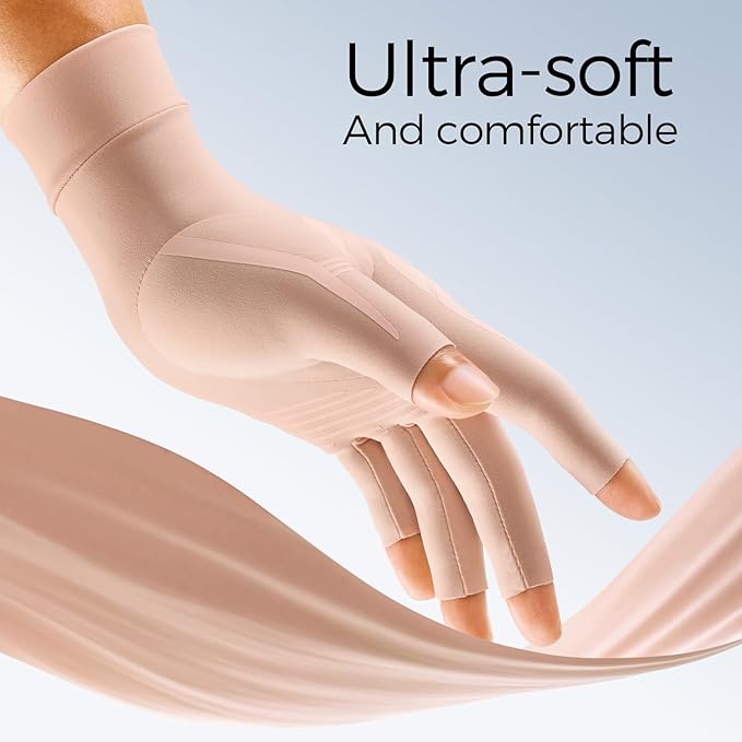 FREETOO All-Around Compression Arthritis Gloves for Women for Pain, Carpal Tunnel Relief Gloves for Men, Hand Compression Gloves for Crocheting, Rheumatoid Arthritis. Warm Pink XS