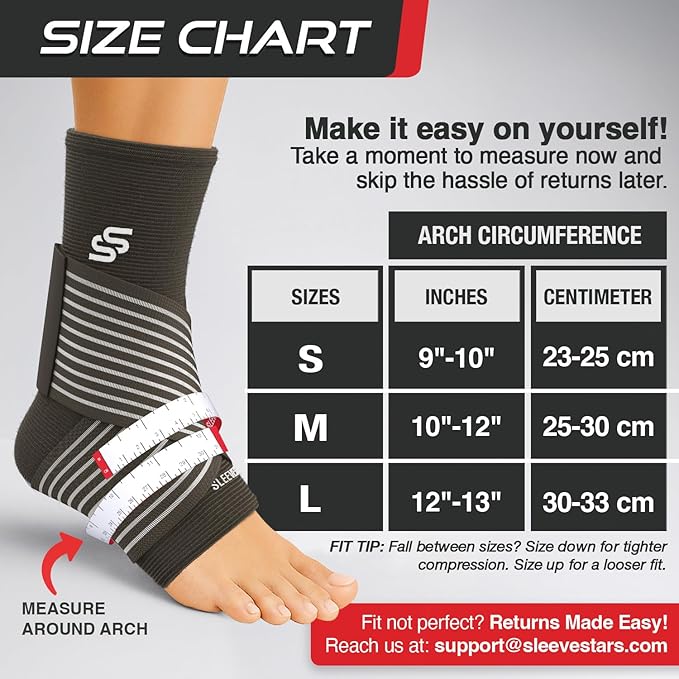 Sleeve Stars Ankle Brace for Women & Men, Ankle Wrap for Sprain, Compression Sleeve for Plantar Fasciitis Relief, Easy Customizable Support: w/ Removable Strap (Pair/M:10"-12"/Dark Brown)