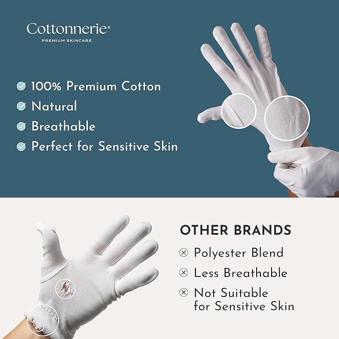 4 Pairs Cottonnerie Original Cotton Gloves for Dry Hands Sleeping, Moisturizing Gloves Overnight, Hand Moisturizer Gloves, Moisture Gloves for Dry Hands Overnight, Sleeping Gloves, Medium