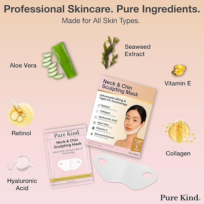 V Line Lifting Neck & Chin Mask – Jawline Shaper & Double Chin Reducer – Face Lift & Skin Tightening – Retinol, Collagen, Hyaluronic Acid & Aloe Vera – Anti-Aging Neck Firming Mask – 5 Pack