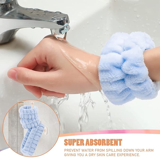Face Wash Set - Headband, Absorbent Microfiber Wristbands with Holder for Washing Face, Spa Wrist Scrunchies