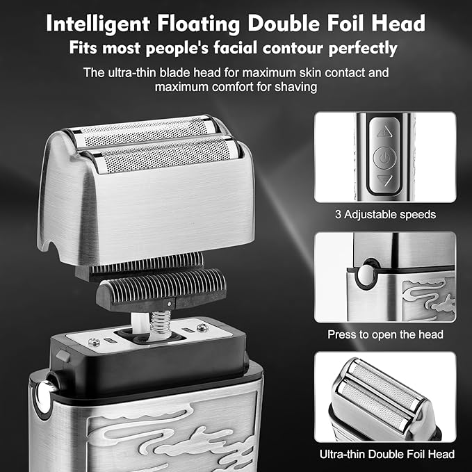 Professional Hair Clippers for Men,Hair Clippers+T-Blade Trimmer+Electric Shaver+Nose Hair Trimmer Set,4 in 1 Cordless Barber Hair Cutting Kit LCD Display Gifts (Gray)