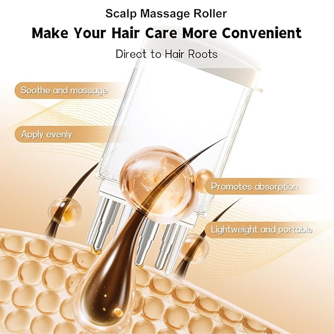 Hair Oil + Scalp Massage Roller Set, Hair Care Oil with Castor Oil and Mineral Oil, Hair Strength Serum Oil for Dry, Damaged & Split Ends, 30ML (1Fl Oz)