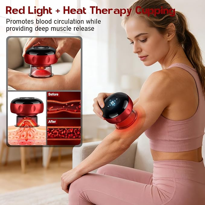 2 Pack Smart Cupping Therapy Massager, 7 in 1 Red Light Cupping Therapy Set with 2 Modes for Targeted Pain Relief, Muscle Soreness,Tighter Skin,Cupping Kit with 12 Levels Suction and Heat