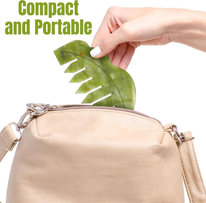 Geiserailie 2 Pcs Jade Combs Esthetician Supplies Massage Stone Hair Gua Sha Scraping Scalp Comb Facial Massage Tool Handheld Head Tools Head Caring Therapy Valentines for Women(Plain Style)