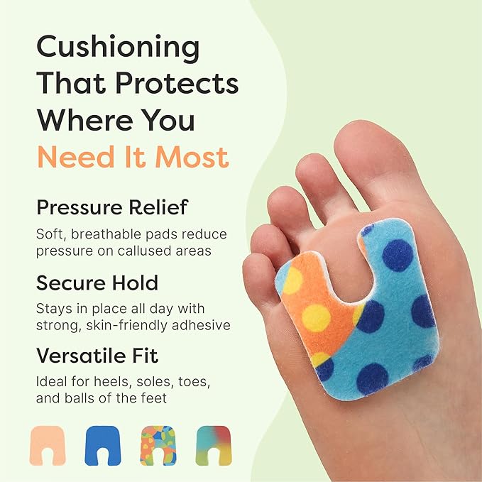 ZenToes Callus Pads | U-Shaped Design Moleskin Blister Pads | Self-Stick Adhesive Felt All Day Comfort Cushions for Calluses and Corns | Reduce Pressure and Friction | 18 Count (Motion Mosaic)