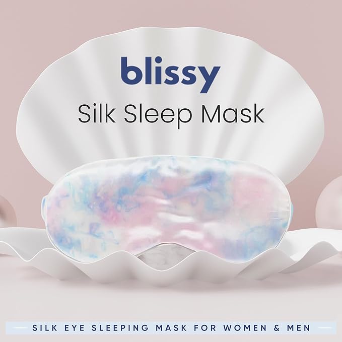 Blissy Silk Sleep Mask - Eye Sleeping Mask for Women & Men for Total Blackout - 100% Pure Mulberry Silk, 22 Momme 6a Fibers - Blindfold Sleep Mask Side Sleeper Eye Cover (Tie Dye)