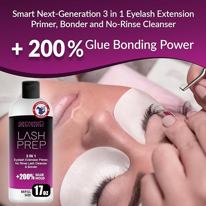 3 in 1 Eyelash Extension Primer Bulk 16 Oz - No Rinse Lash Cleanser and Bonder - Made in America Kit with 100 Wands for Lash Technicians and Brow Stylists for Optimal Retention - Passion Fruit Scent