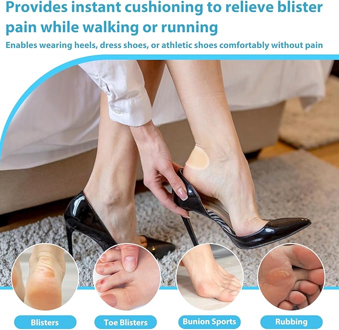 64ct Blister Bandages Waterproof Hydrocolloid Gel Pads for Heels & Toes, Adhesive Blister Cushions for Foot Protection, Hiking Essentials, Blister Prevention Patches, Soft Variety Band-Aids
