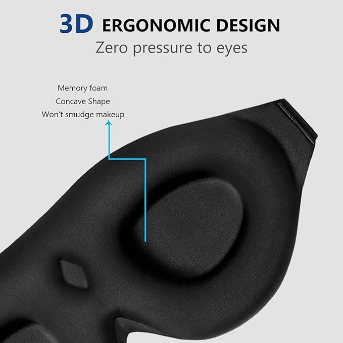 ALASKA BEAR Sleep Mask Women Men with Molded Eye Cups, Well-Contoured 3 D Extra-Plush Soft Memory Foam Blackout Eye Mask Zero Pressure on Eyelids & Eyelashes w Earplugs Set - Silent Night Stars