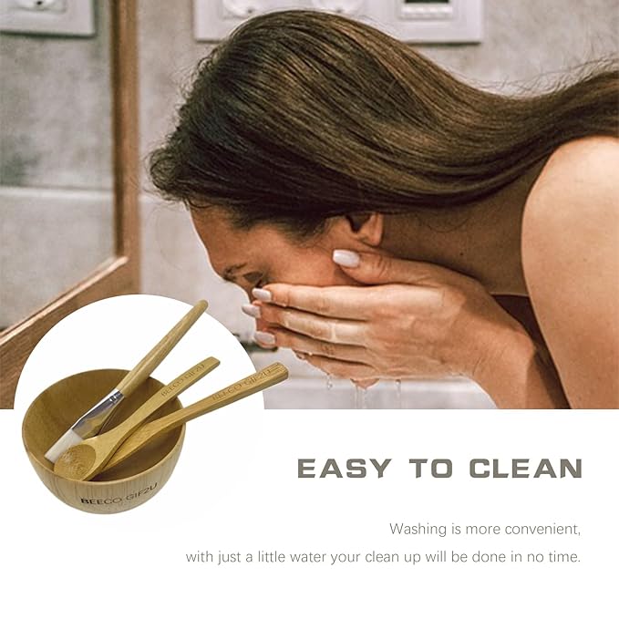 Face Mask Mixing Bowl Set Bamboo,7 Pcs DIY Facemask Mixing Tool Kit with Facial Mask Bowl,Spatula,Spoon,Brush,Empty Refilable Lotion Pump Bottle,Cream Jar and Dropper Bottle for Skincare