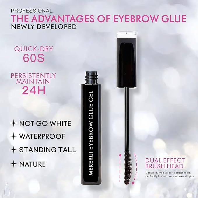 Eyebrows Glue Gel, Clear Brow Lamination Gel with 24H Strong Hold, 3-Min Fast-Drying Transparent Brow Styling, Waterproof, Non-Flaking, Natural Finish & Easy to Use