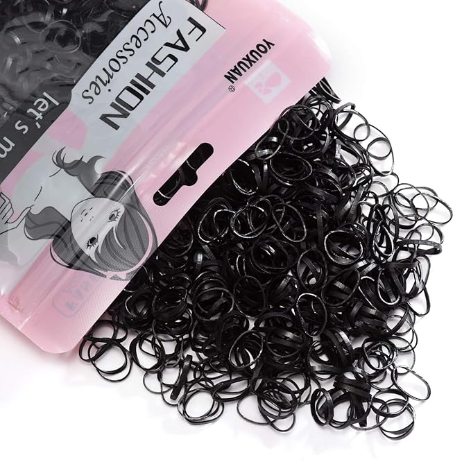 Youxuan 1000-Pack Elastic Hair Ties Non-slip Rubber Hair Bands for Girls, Black