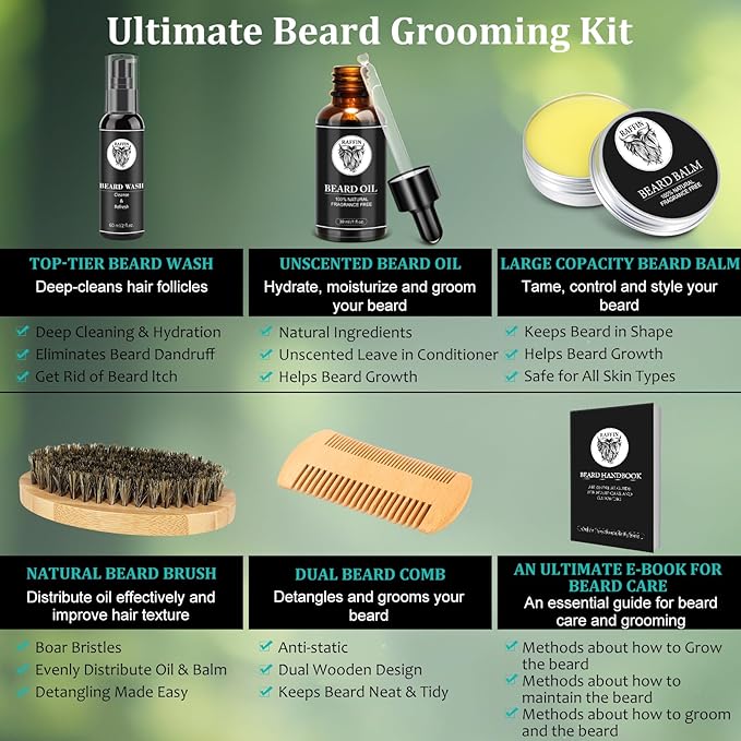 Valentines Day Gifts for Him - Beard Kit w/Beard Oil & Balm, Beard Brush & Comb, Beard Wash/Shampoo for Men's Self-care, Anniversary | Birthday Gifts for Men Husband Boyfriend Dad Son Friend Brother