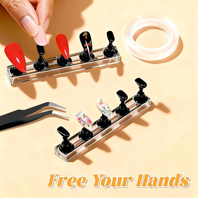 Nail Art Tools Kit with 15 Nail Art Brushes, 5 Dotting Tools, Nail Stand for Press-on, Nail Design Tools for Salon & DIY Home Manicure (Black)