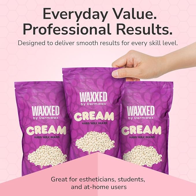 WAXXED Cream Hard Wax Beads 2.2LB – Professional Cream Hard Wax for Hair Removal – Titanium Dioxide Infused Wax Beads for Sensitive Skin – Smooth Application & Clean Removal – Salon & Home Use