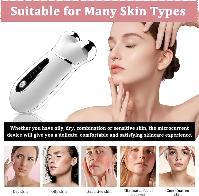 Microcurrent Face Device, USB Micro Current Faci-al Shaping Tool for Facial Wrinkle Removal and Anti-Aging，Mini Microcurrent Face Lift Device for Face Lifting and Facial Sculpting (White)