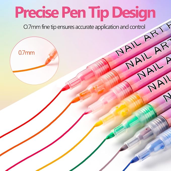 Nail Art Pens for Painting Nails, 12 Colors Nail Art Markers Gel Polish Pens Dotting Liner Brush for DIY Nail Design, Home & Salon Manicure Tools