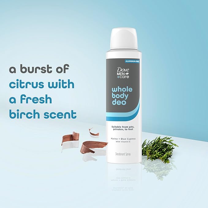 DOVE MEN + CARE Whole Body Deodorant Marine + Blue Cypress For 72H Odor Protection from pits, privates, to feet 4 oz
