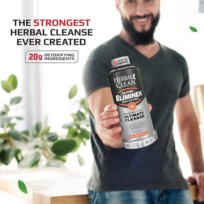 Herbal Clean Same Day Ultra Eliminex Detox Cleanse Drink* (32 fl oz) - Straw-Mango Flavor Full Body Cleanse Detox Drink with Milk Thistle Seed* for high Toxin*, Vitamin B12 for Men & Women