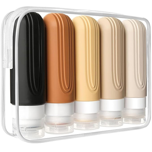 Travel Bottles for Toiletries, 5 Pack TSA Approved Travel Size Containers, 3oz Leak Proof Refillable Travel Accessories for Shampoo Conditioner, BPA Free Travel Bottles with Toiletry Bag